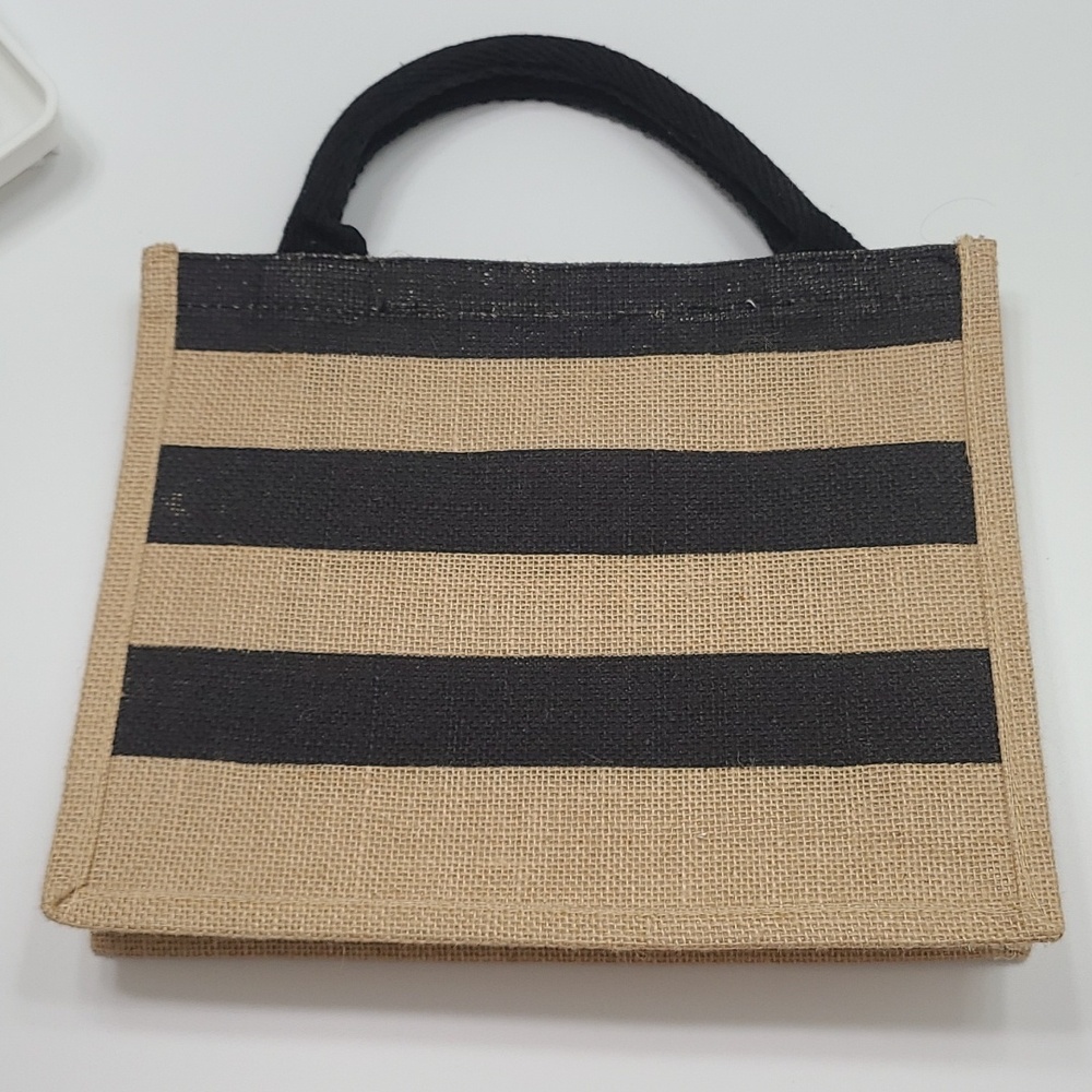 Wacoal Tote Womens Small Tan Black Burlap Nautical Shopping Beach Market